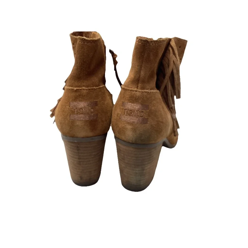 TOMS Majorca Cinnamon Brown Open Peep Toe Fringe Booties 3